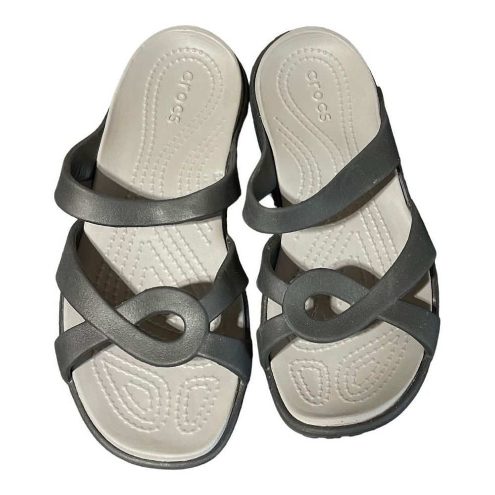 Crocs Womens Meleen Twist Black Gray Open Toe Slides Strappy Size 6